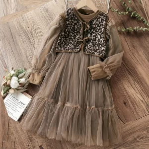 Cute Baby Kids Party Dresses for Girls Clothes Teenagers Gray Princess Christmas Outfits Children Costumes Autumn 8 10 12 Years